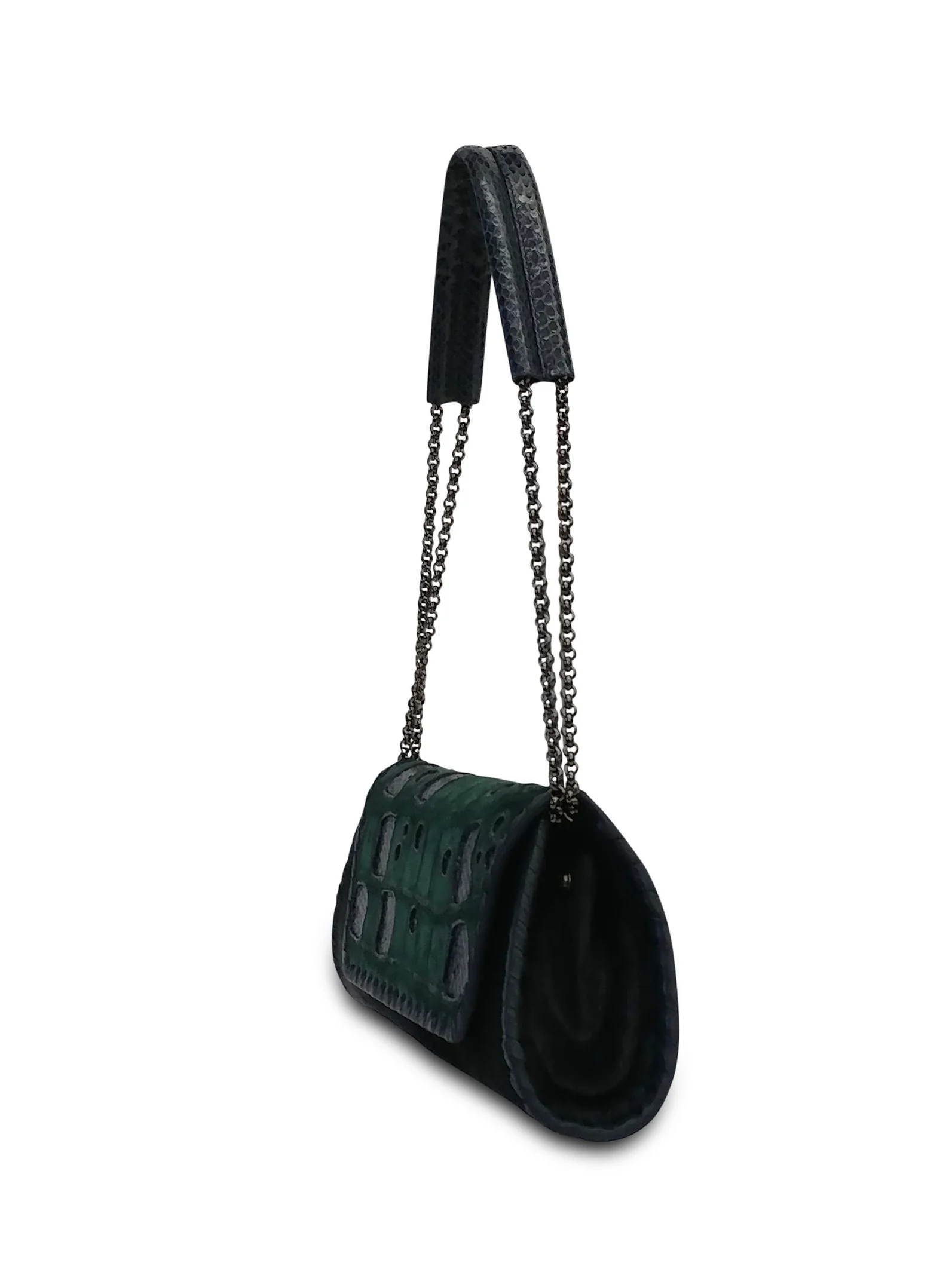 Anthony Luciano custom Baguette Convertible Clutch - Forest Croc/Navy Haircalf