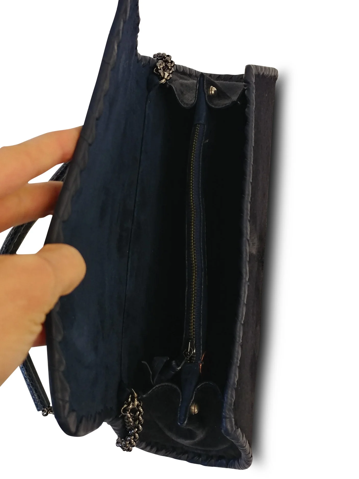 Anthony Luciano custom Baguette Convertible Clutch - Forest Croc/Navy Haircalf