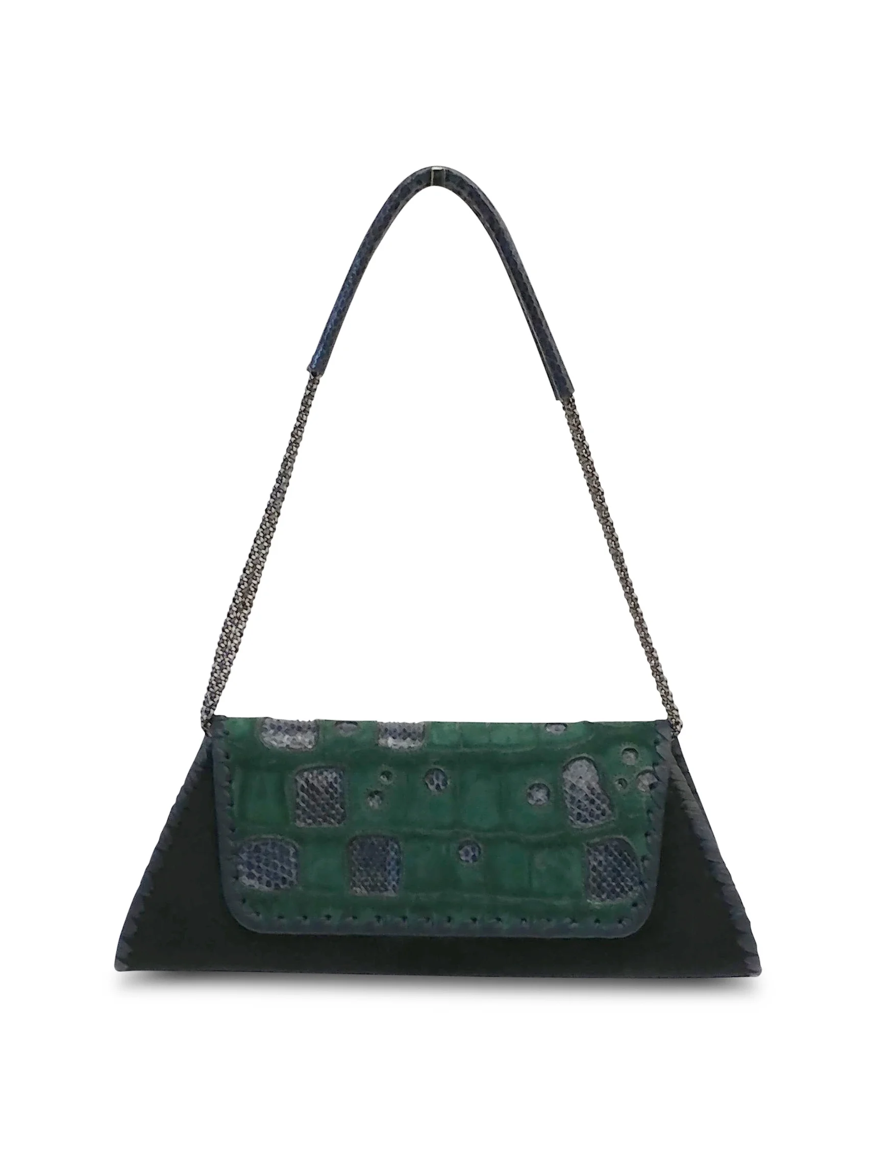 Anthony Luciano custom Baguette Convertible Clutch - Forest Croc/Navy Haircalf