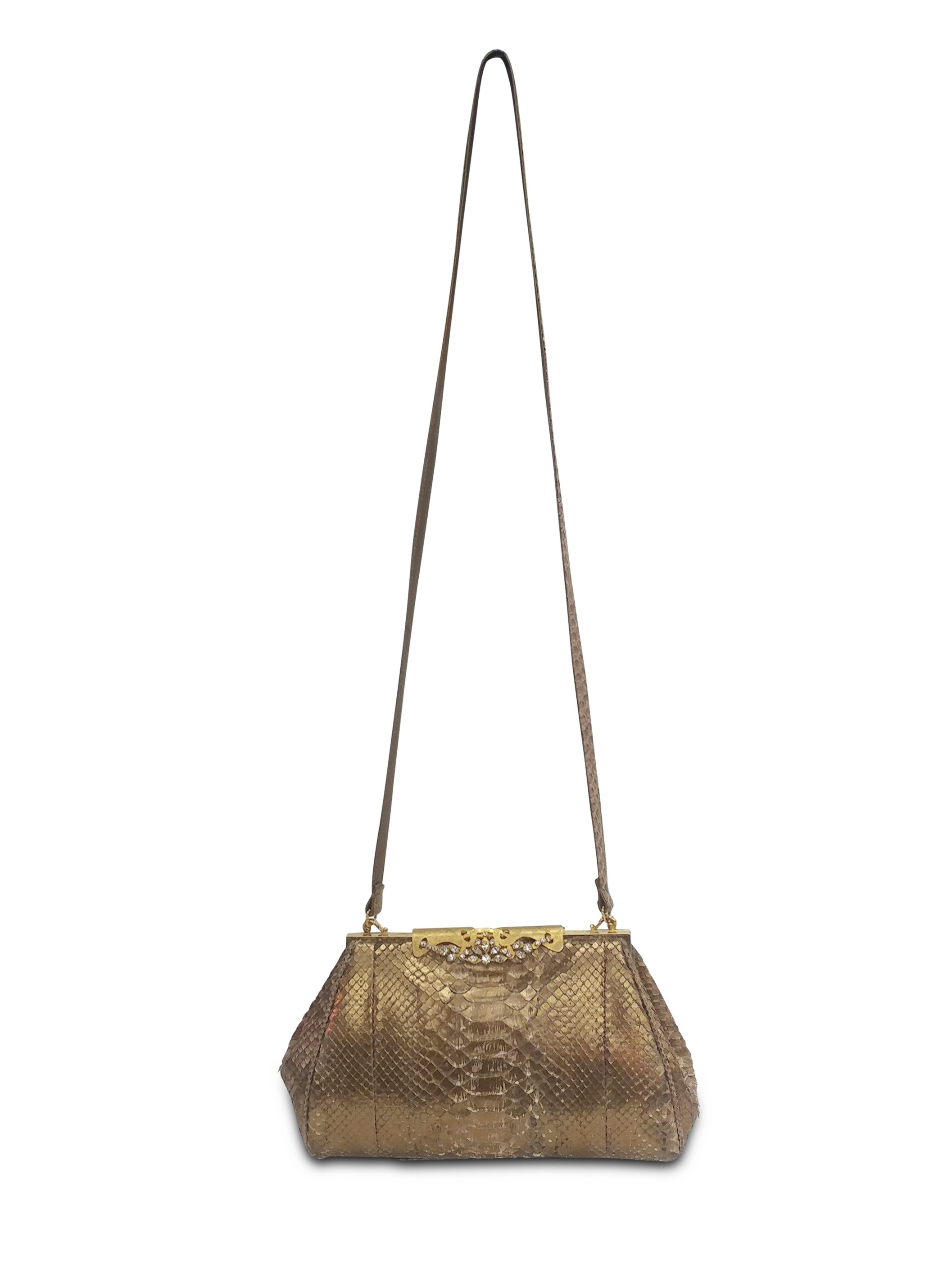 Anthony Luciano custom Crystal/Brass Vintage Frame Bag- Copper Python