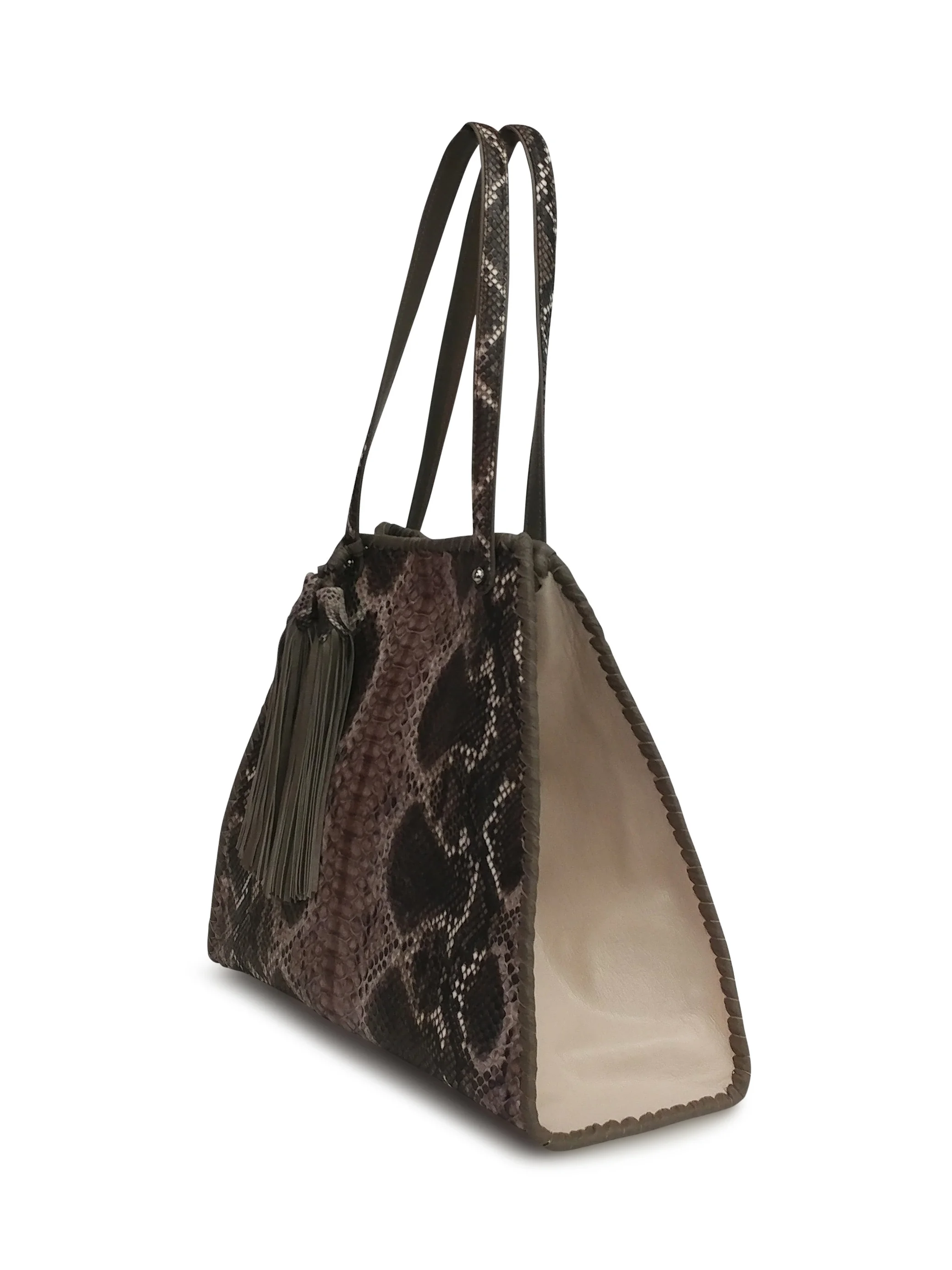 Anthony Luciano custom Amelia Tote - Earthtone Python/Nude Calfskin
