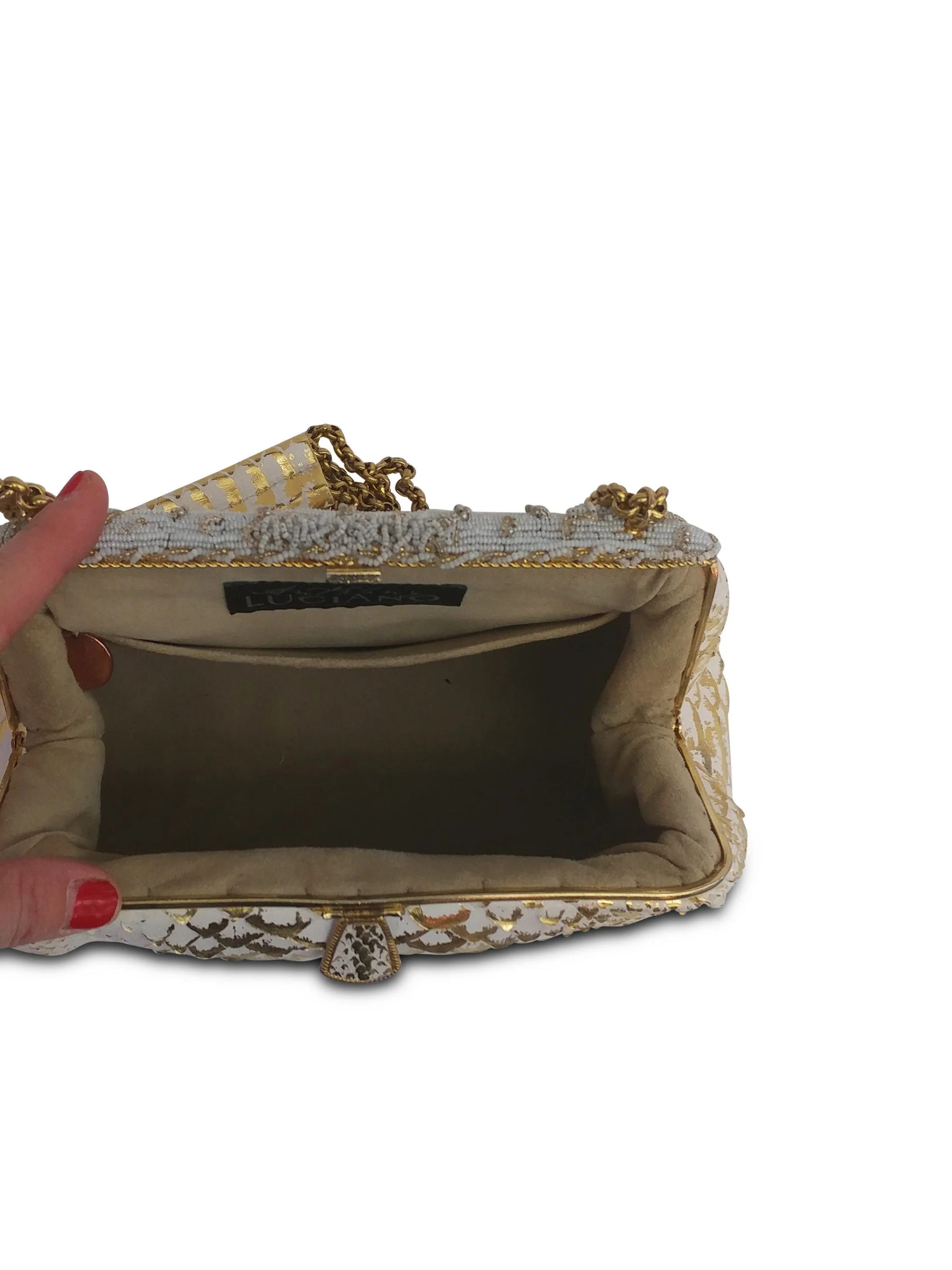 Anthony Luciano custom Pearl Beaded Vintage Frame- White/Gold Python