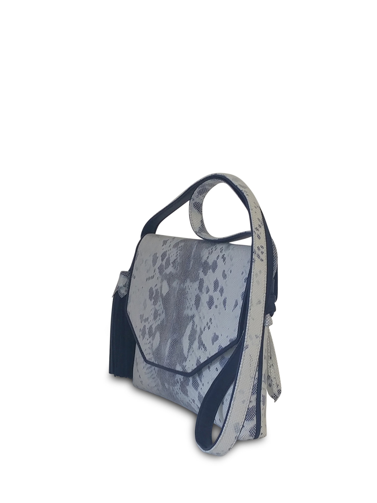 Anthony Luciano Custom Handbags - Elana Crossbody White/Blueberry Leather