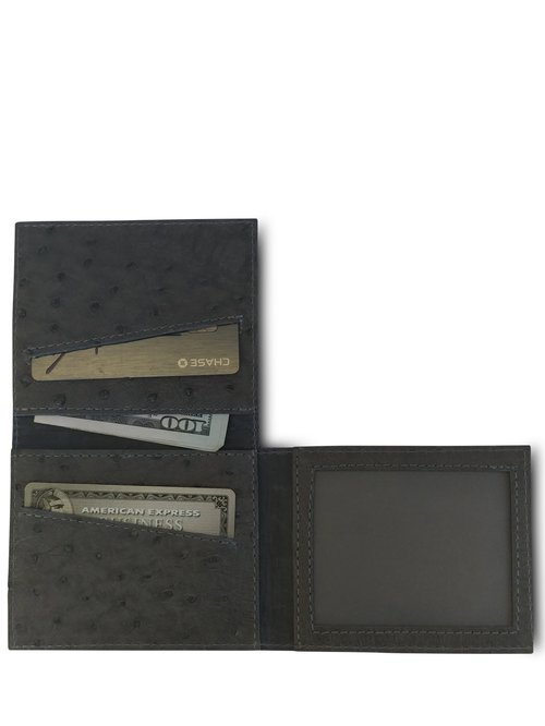 Walker 2 Fold Wallet - Navy Ostrich — ANTHONY LUCIANO