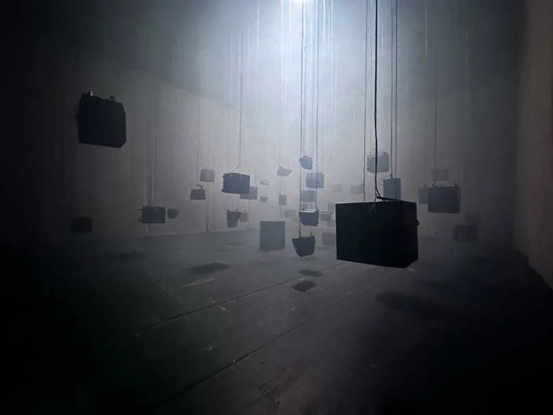 Ben Brost. A Predatory Chord. installation view Site specific installation for 42 Speakers. Megaron stage. Rolex Art Festival, Athens 2023 