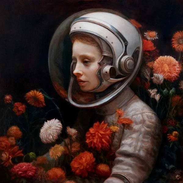  J. Adam McGalliard,  Persphone with Flowers  18" x 18", Oil on Canvas, 2024 