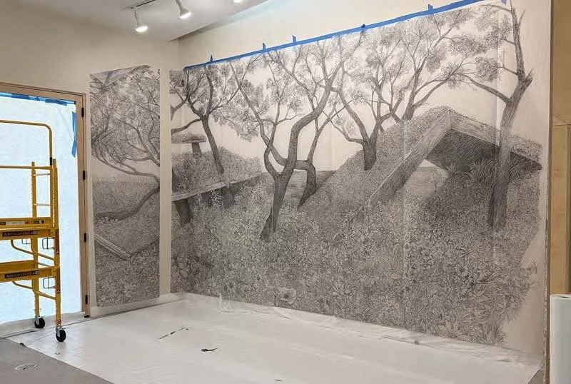  In the artist's studio working on  The Great Turning , lithography crayon on drafting film 