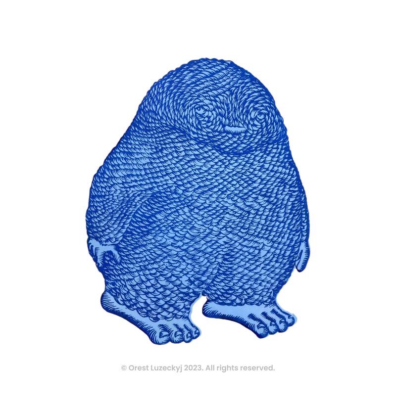  Artwork and Photography by Orest Luzeckyj. Titled: Scaled Monster Woodcut. © Orest Luzeckyj 2023. All rights reserved. 