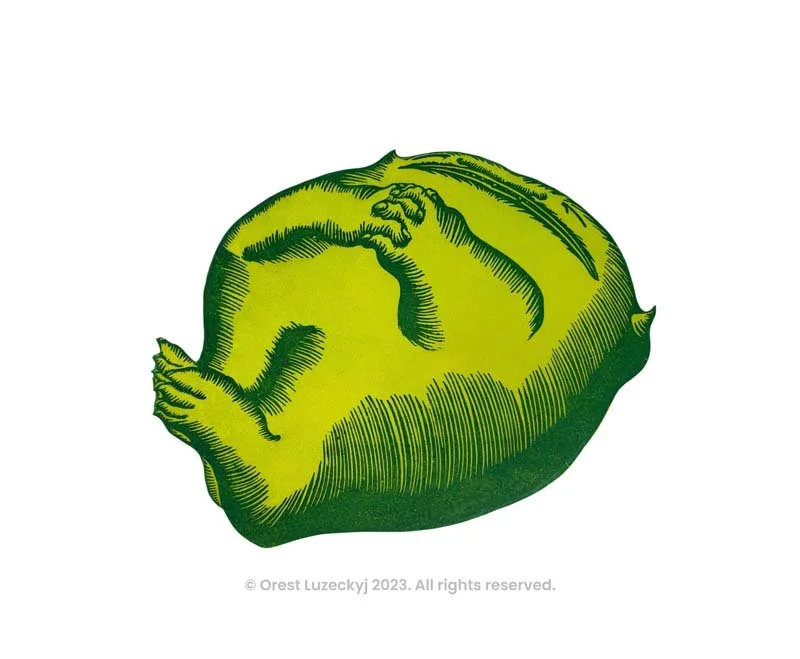  Artwork and Photography by Orest Luzeckyj. Titled: Sleeping Monster Woodcut. © Orest Luzeckyj 2023. All rights reserved. 