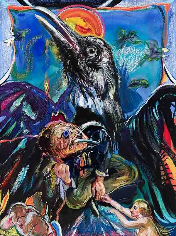  The Raven (Poe), 30 x 22", gouache and chalk pastel on paper, 2011-5 Photo Farzad Owrang 