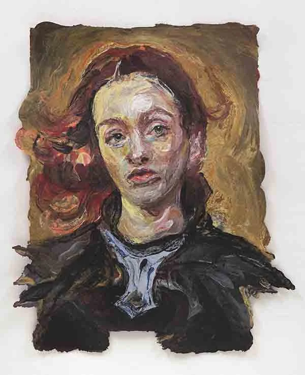  Portrait, 56 x 42", paper pulp painting, 2023, Photo Farzad Owrang 