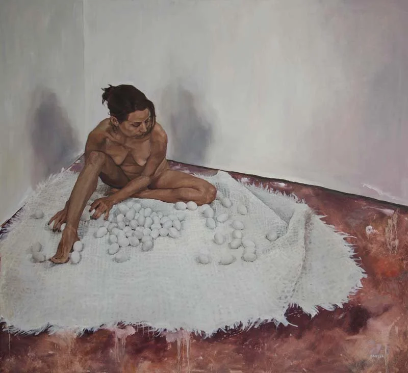  one handful of dirt says, I was once a head of hair, oil on linen, 60x55inches, 2016 