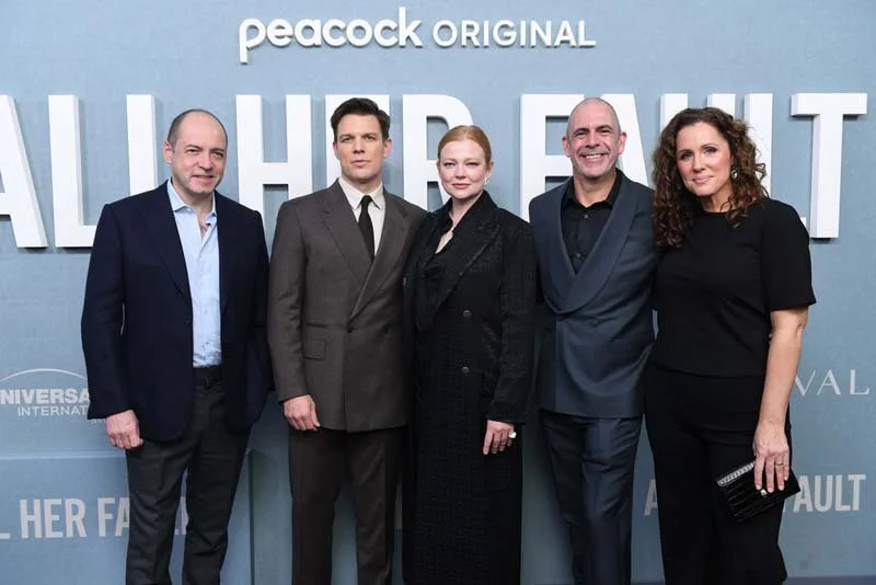  ALL HER FAULT -- “Premiere” -- Pictured: (l-r) Gareth Neame, Executive Producer; Jake Lacy; Sarah Snook; Nigel Marchant, Executive Producer; Megan Gallagher, Writer, Creator, Executive Producer at SVA theater in New York, NY on November 3, 2025 -- (