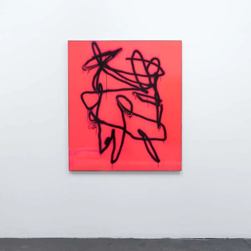   Untitled , 2022, spray enamel, vinyl fabric, steel frame. Courtesy of the artist. 