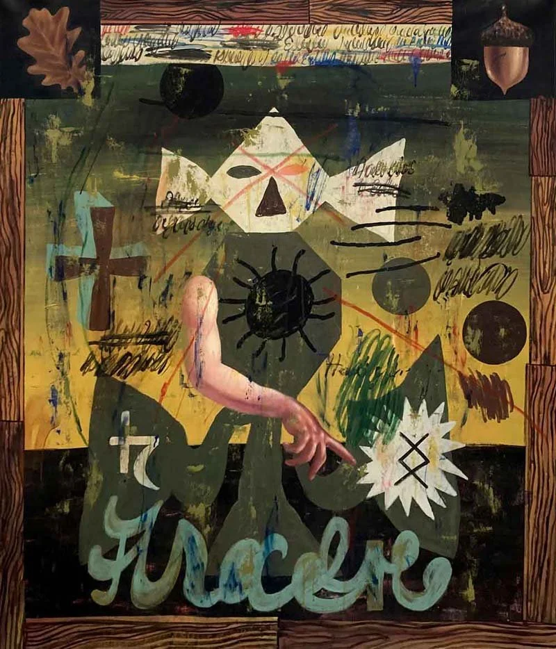   The Correct Use of Vowels , 2024, acrylic and house paint on canvas. Courtesy of the artist. 