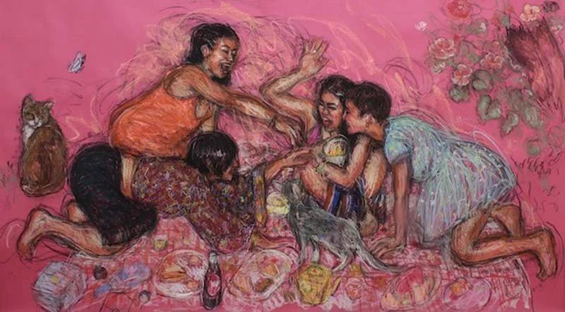   Picnic , 2023, pastel and charcoal on paper, Courtesy of the artist and Soy Capitán. 