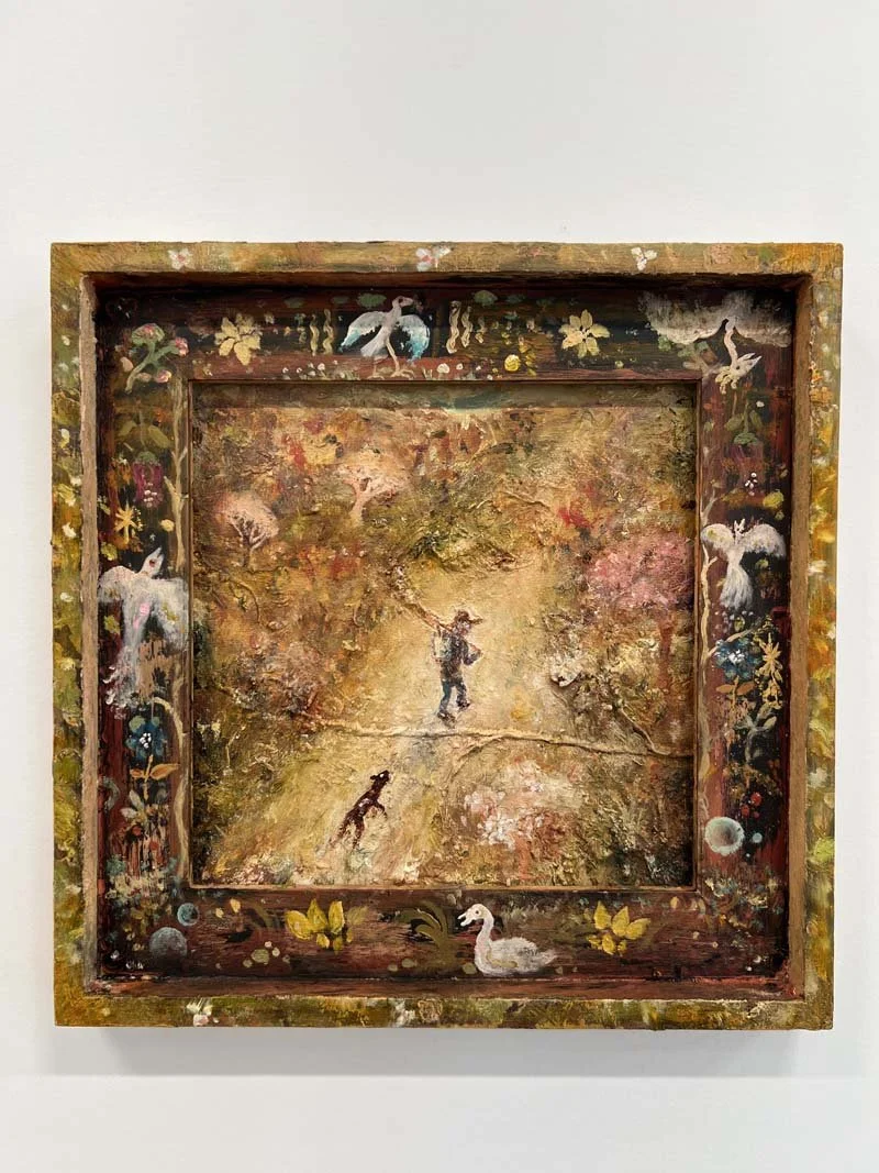   Golden , 2023, oil on canvas with painted frame, Courtesy of Simochowitz Gallery 