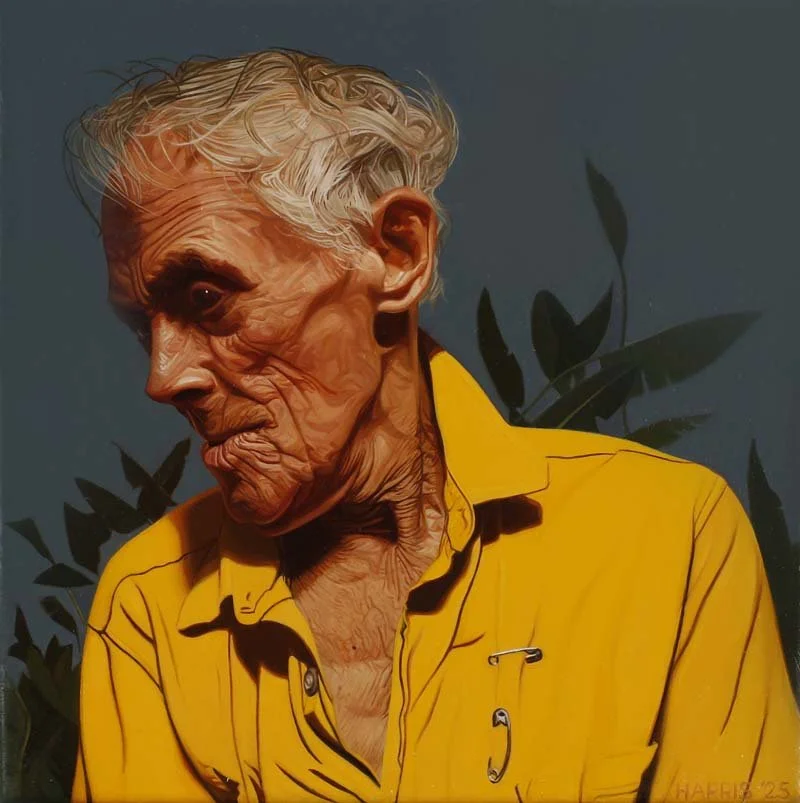   John Wearing a Yellow Shirt , 2025, oil on linen, Courtesy of the artist. 