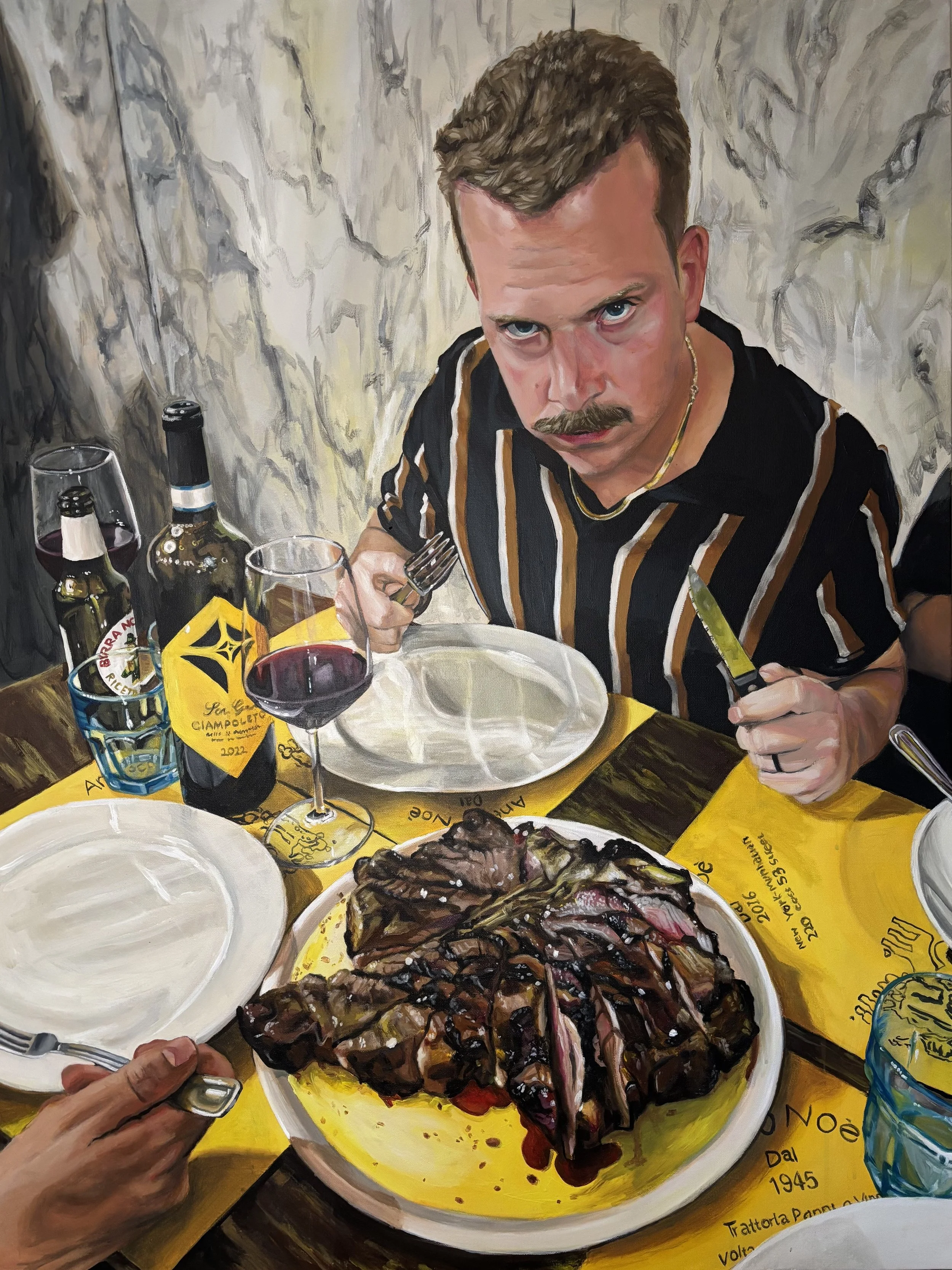 Man, Mustache, and Meat