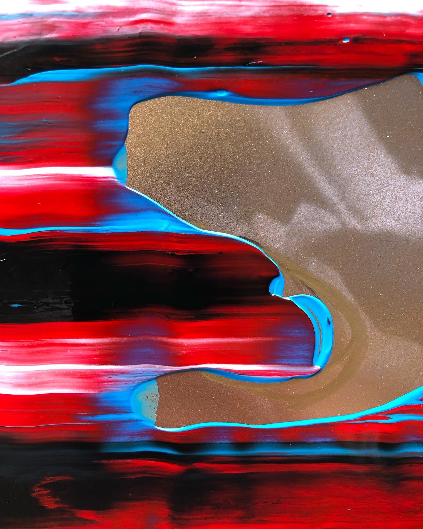 Acrylic paint swiped over spray painted photograph.  I love the mix of organic and geometric that comes from linear swipes through thick paint.