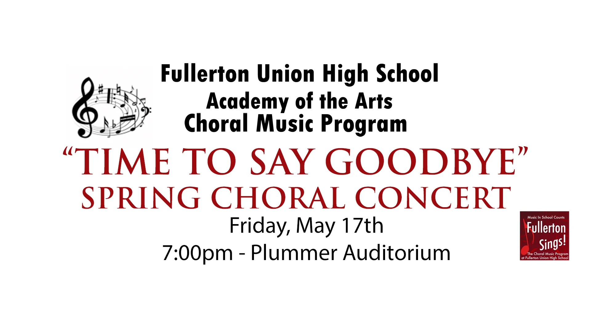 Tickets are $10.00 per person. Student tickets will be available at the door for $5.00 Tickets available at fuhs.booktix.com SPECIAL: Buy a ticket to the Spring Choral Concert and Get a ticket for the Alumni Reunion Concert on May 18th for half off. Select "Spring & Alumni Concert $15.00" Download the VIP Ticket Order Form