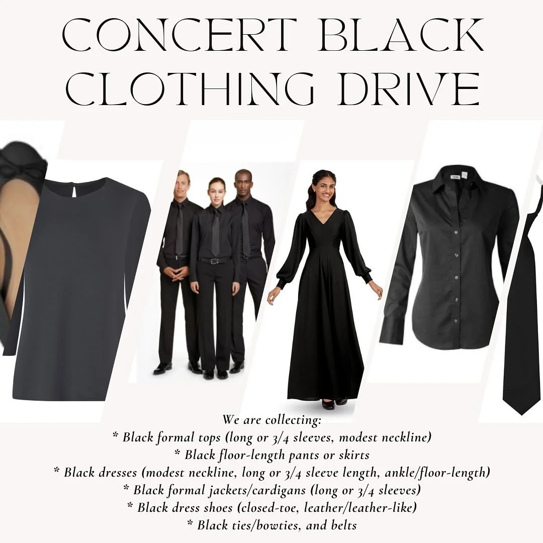 🖤 Concert Black Clothing Drive 🖤
Help our choir shine on stage! The Fullerton Union High School Choral and Vocal Music Program is collecting formal concert black attire of all sizes so every singer can look and feel their best.

✅ We are collecting