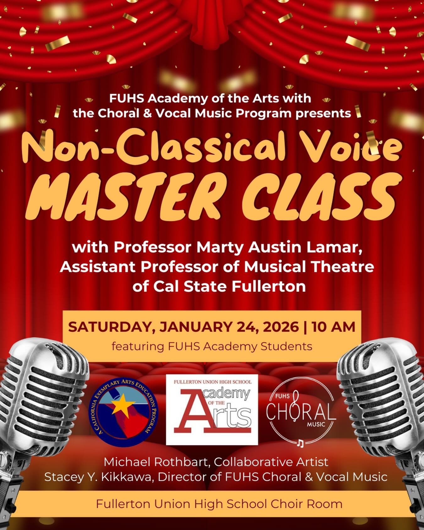 Join us for our annual Non-Classical Master Class! 5 of our Academy students will be performing for Professor Lamar, on Saturday in 20 mins increments from 10-11:40am. Show up, watch, and learn! Aimed at students AND teachers who would like to know m