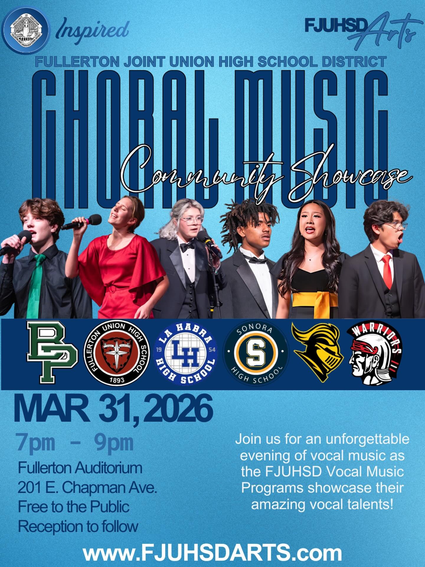 Join us tomorrow night for the FJUHSD Choral Showcase!

Experience an evening of choral music featuring choirs from all six high schools across the district. It&rsquo;s a wonderful opportunity for prospective families, future students, and our curren
