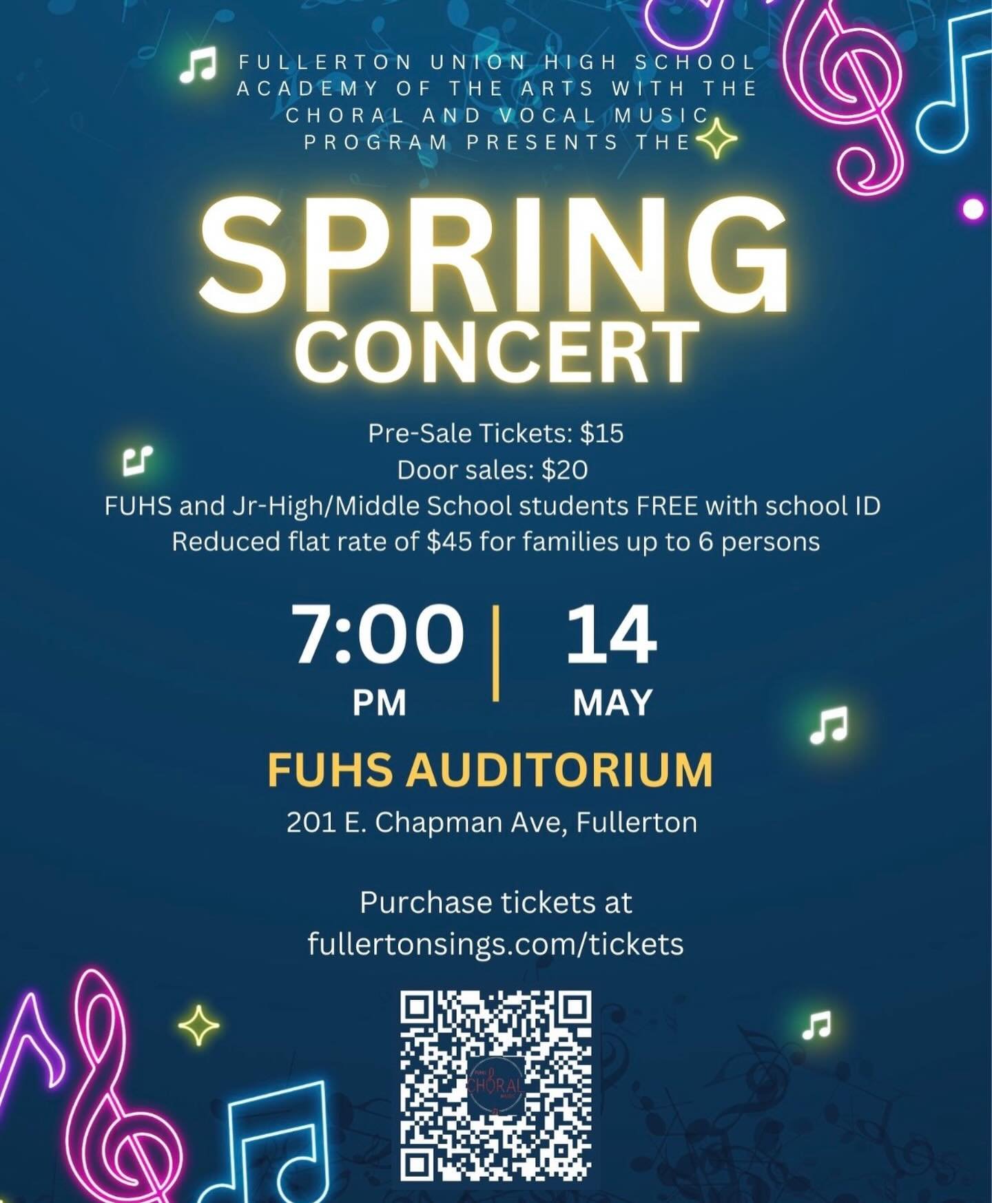 Spring concert tickets on sale now! Come celebrate an amazing year with us! May 14th at 7:00 pm.