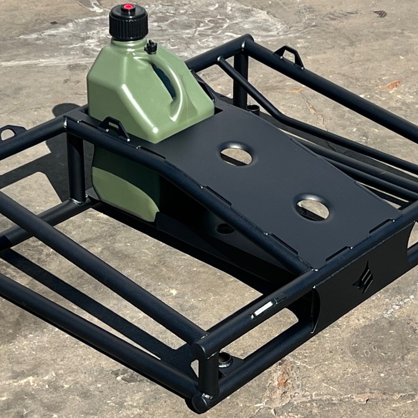 New Dual Vertical Tire Carriers are Available... We just refined this design and added a sunk in Fuel Jug Holder along with a tool trey below the main section and now have the motorcycle tire hold options available. We also expanded these to fit the 