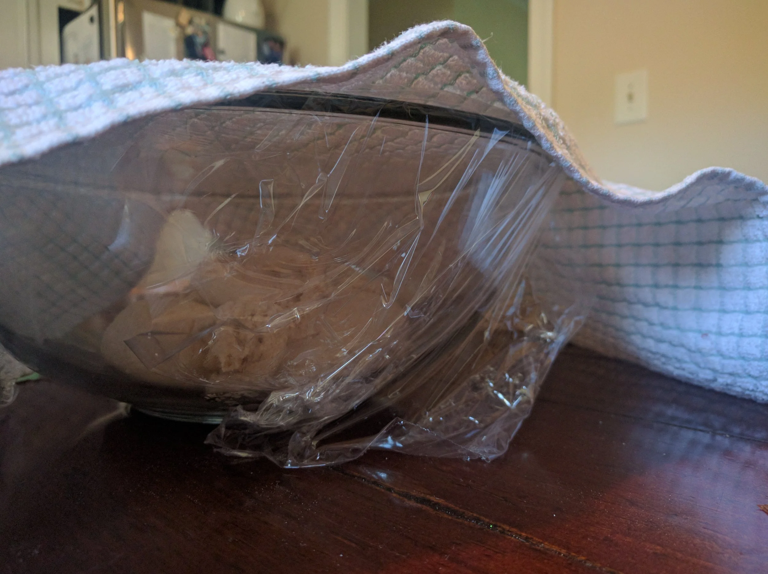 Cover the dough with plastic wrap and a clean towel then let it rise for an hour.