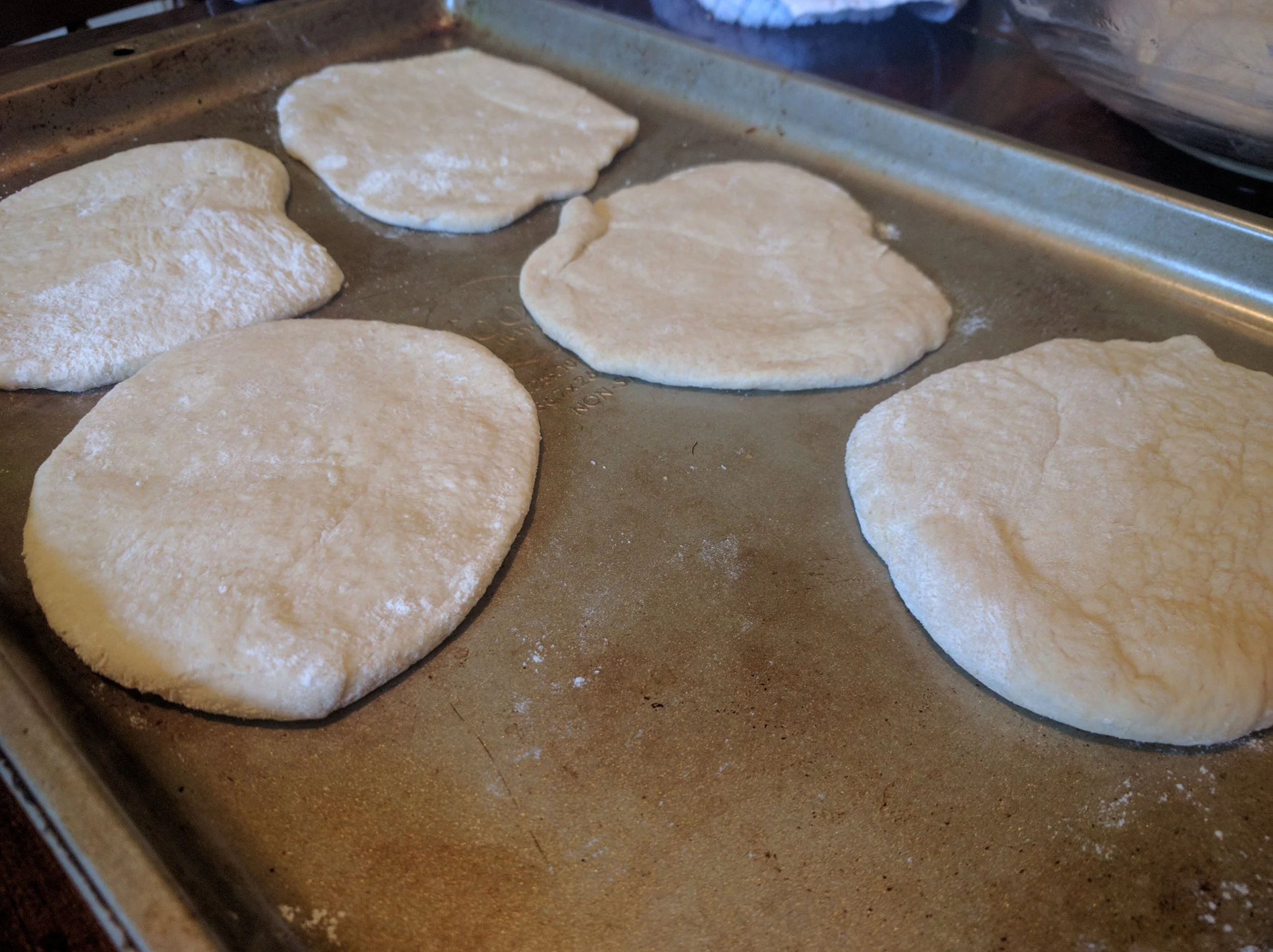 Pita rounds waiting for their turn in the pan!