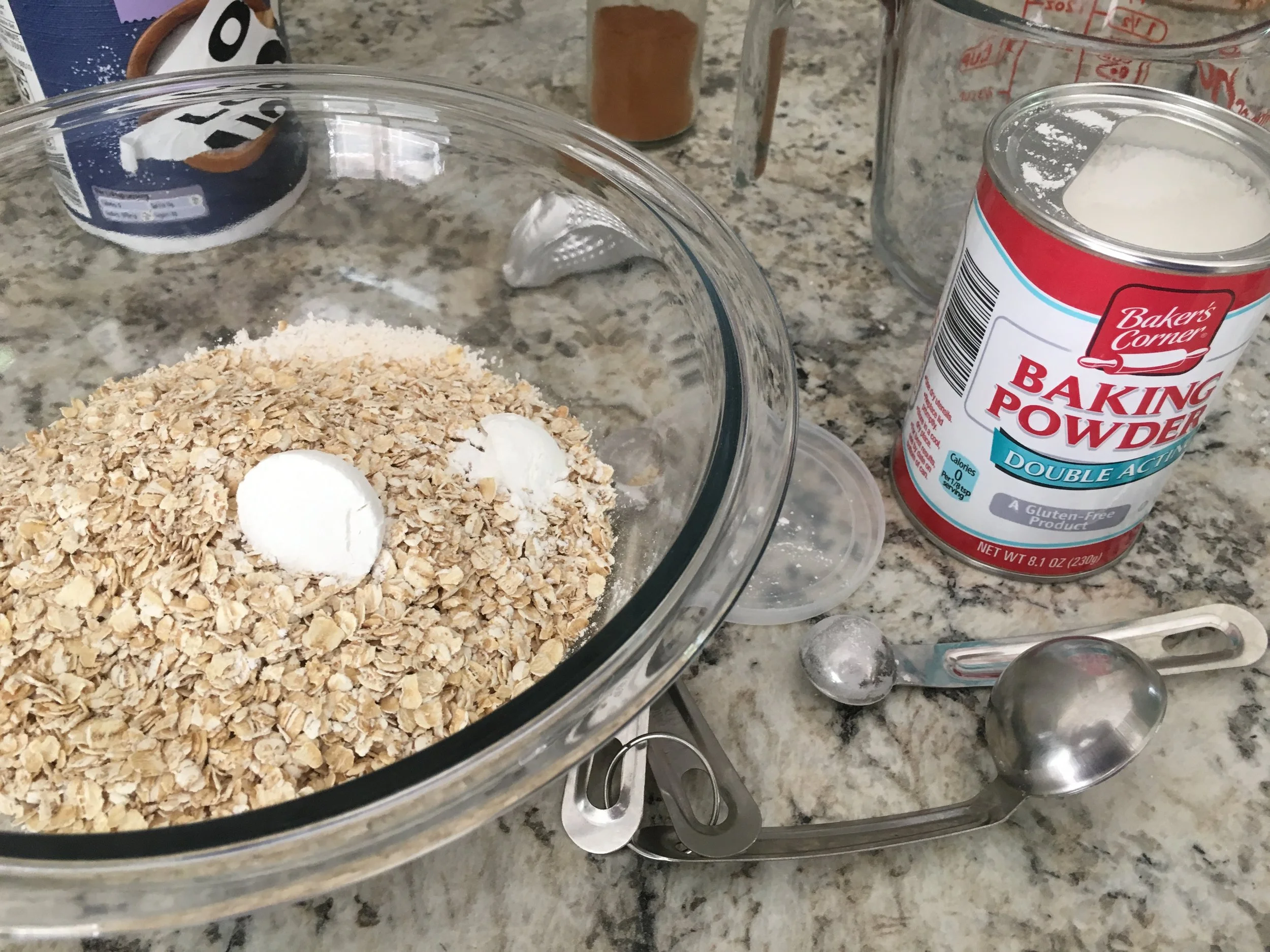 Mixing the dry ingredients first.