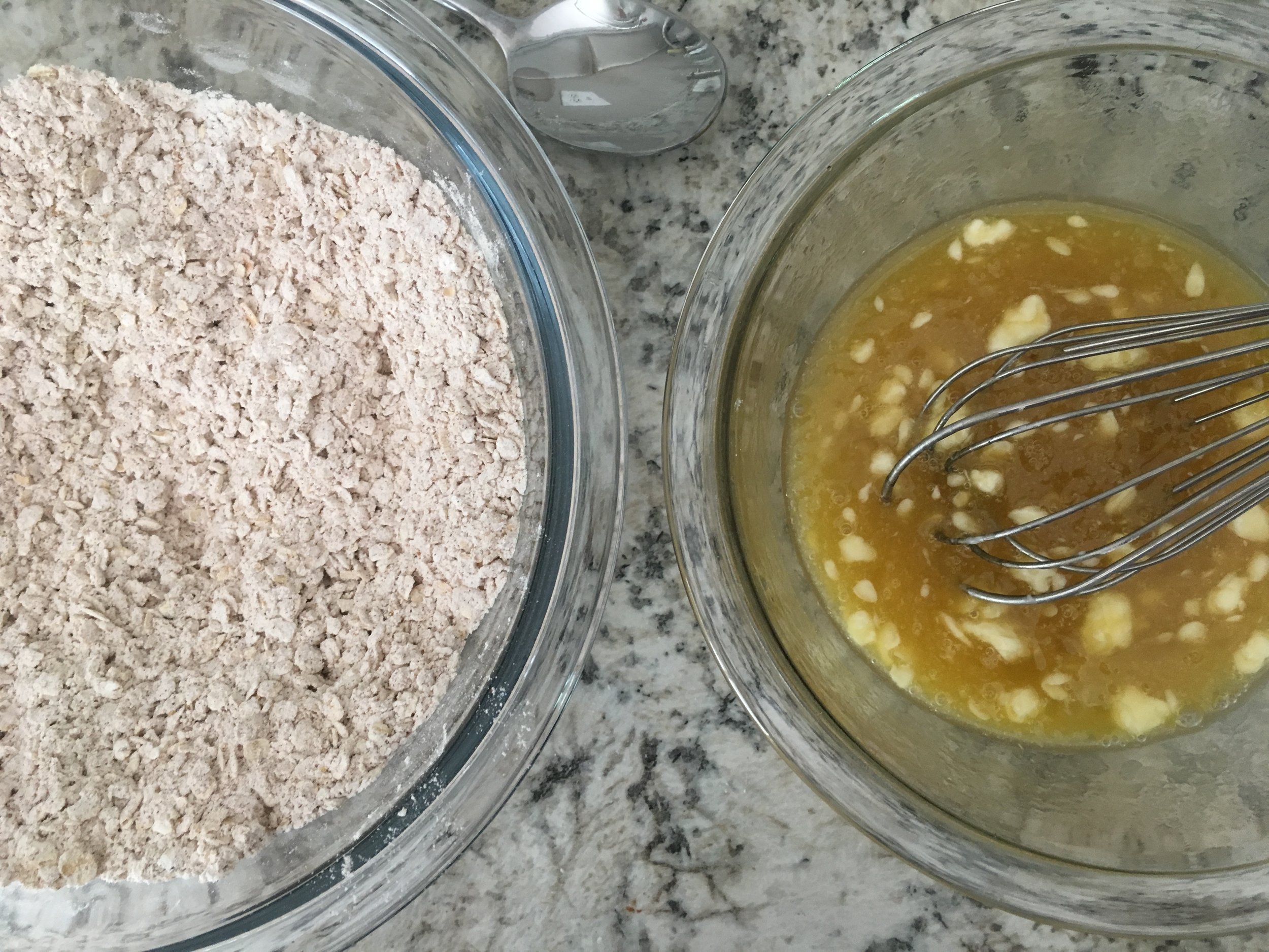 Mix dry and wet ingredients separately, then combine slowly.
