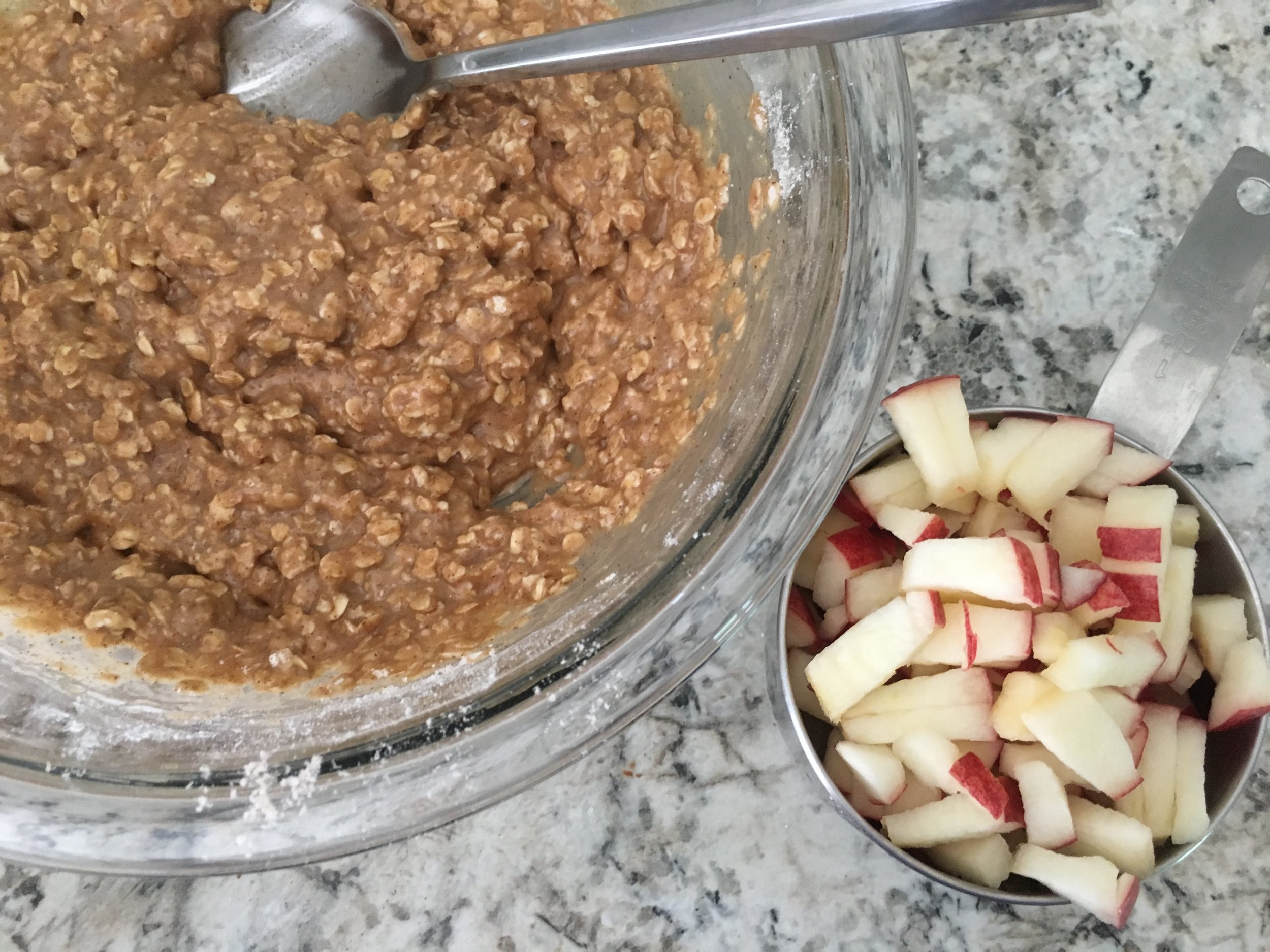 The last step before chilling is to gently fold in the diced apple.