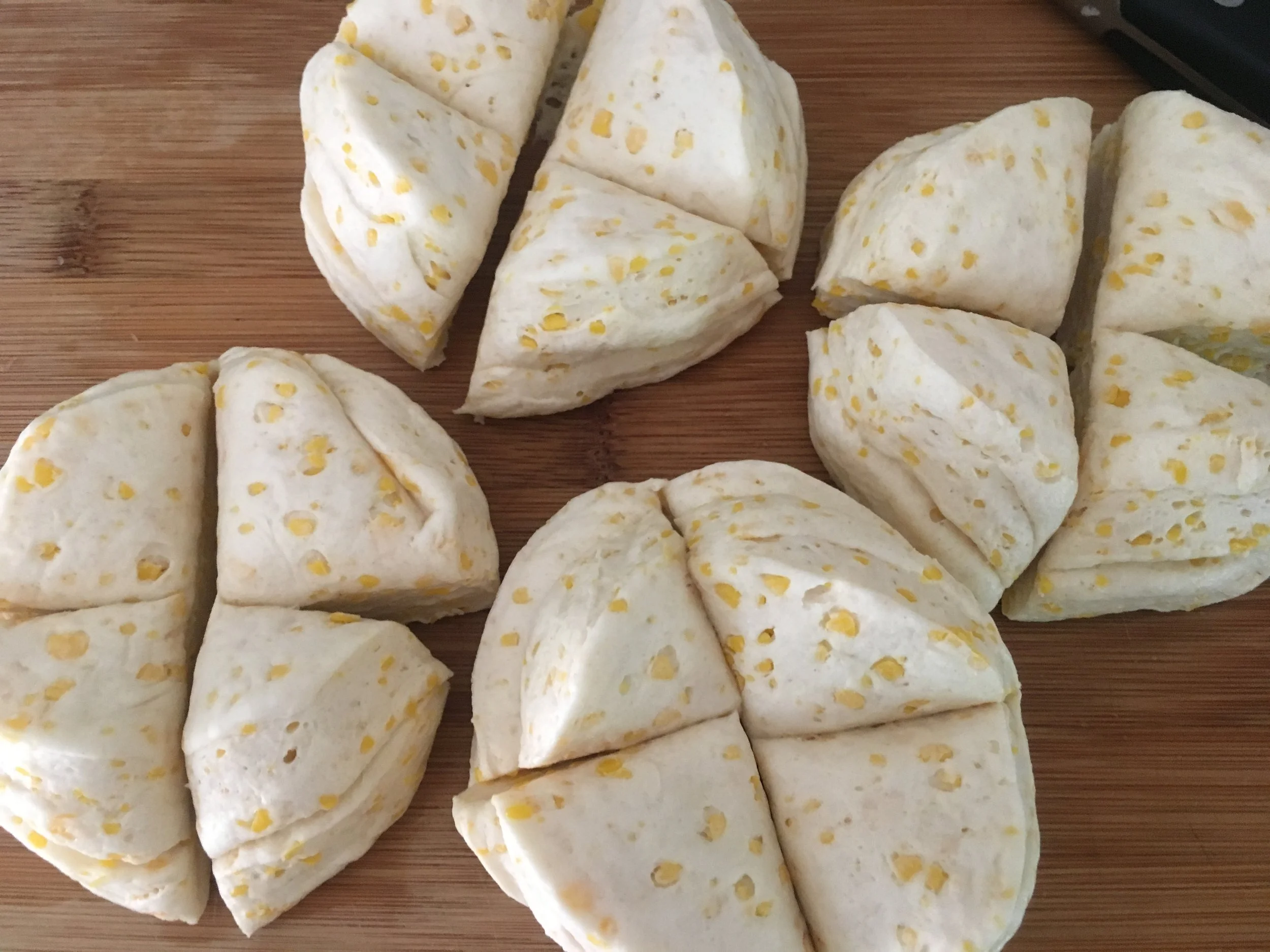 Here is the example of quartering the biscuits.
