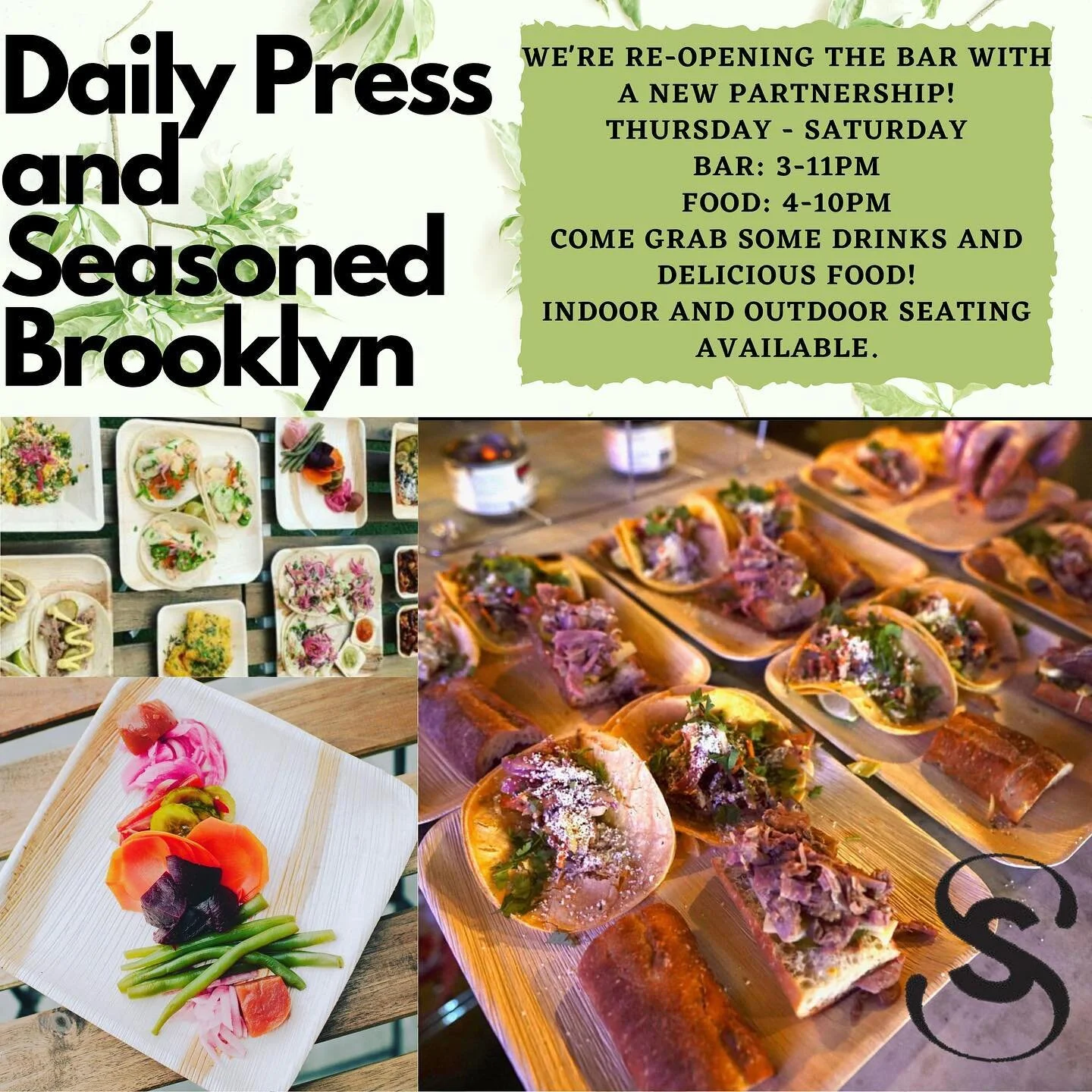 It&rsquo;s no joke! April 1st our bar will re-open for service! Thursday - Saturday. 
We&rsquo;ve partnered with exceptionally talented @seasonedbrooklyn to provide delicious food options just for you! Vegan, gluten free and vegetarian options will b