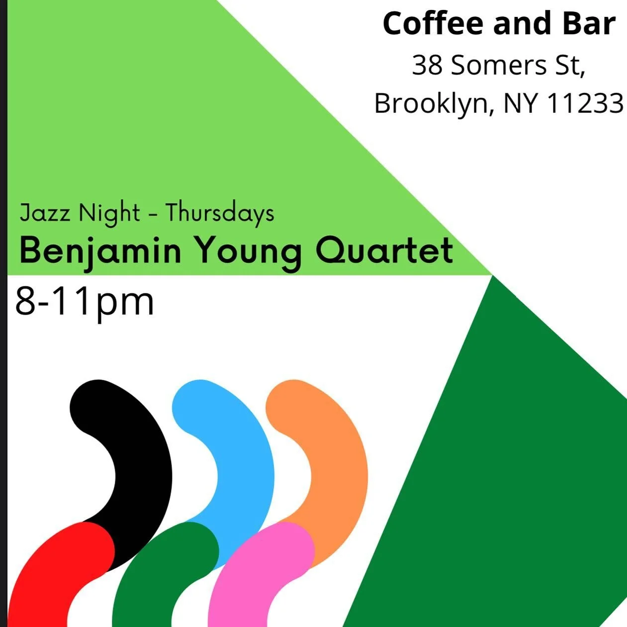 Starting tomorrow - and every Thursday after, we are excited to announce our new house jazz band! The Benjamin Young Quartet will be here every Thursday from 8-11pm. 
Come check them out!