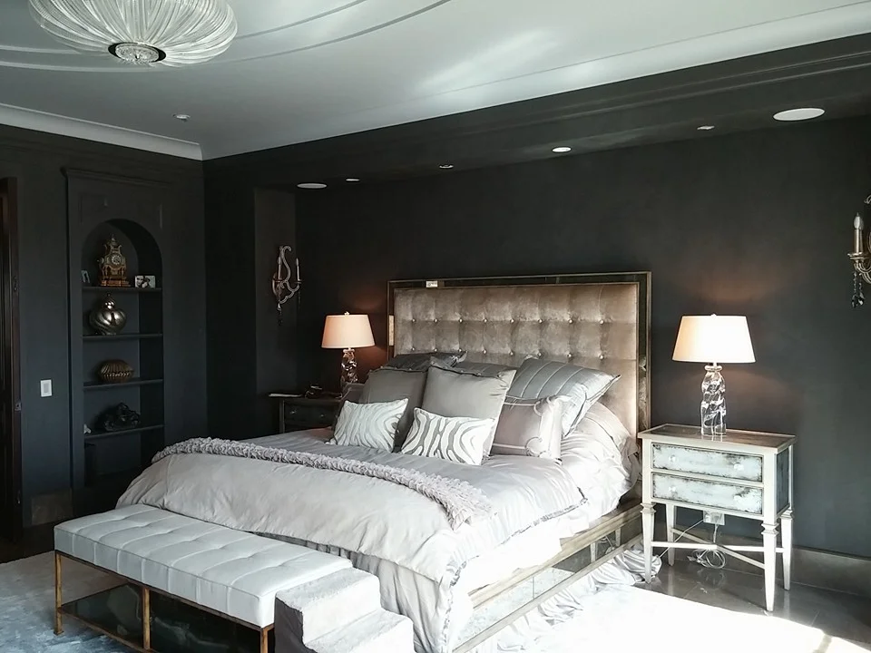 Matte charcoal Venetian plaster walls & trim