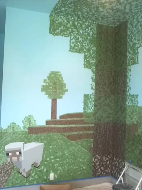 Minecraft-inspired wrap-around mural