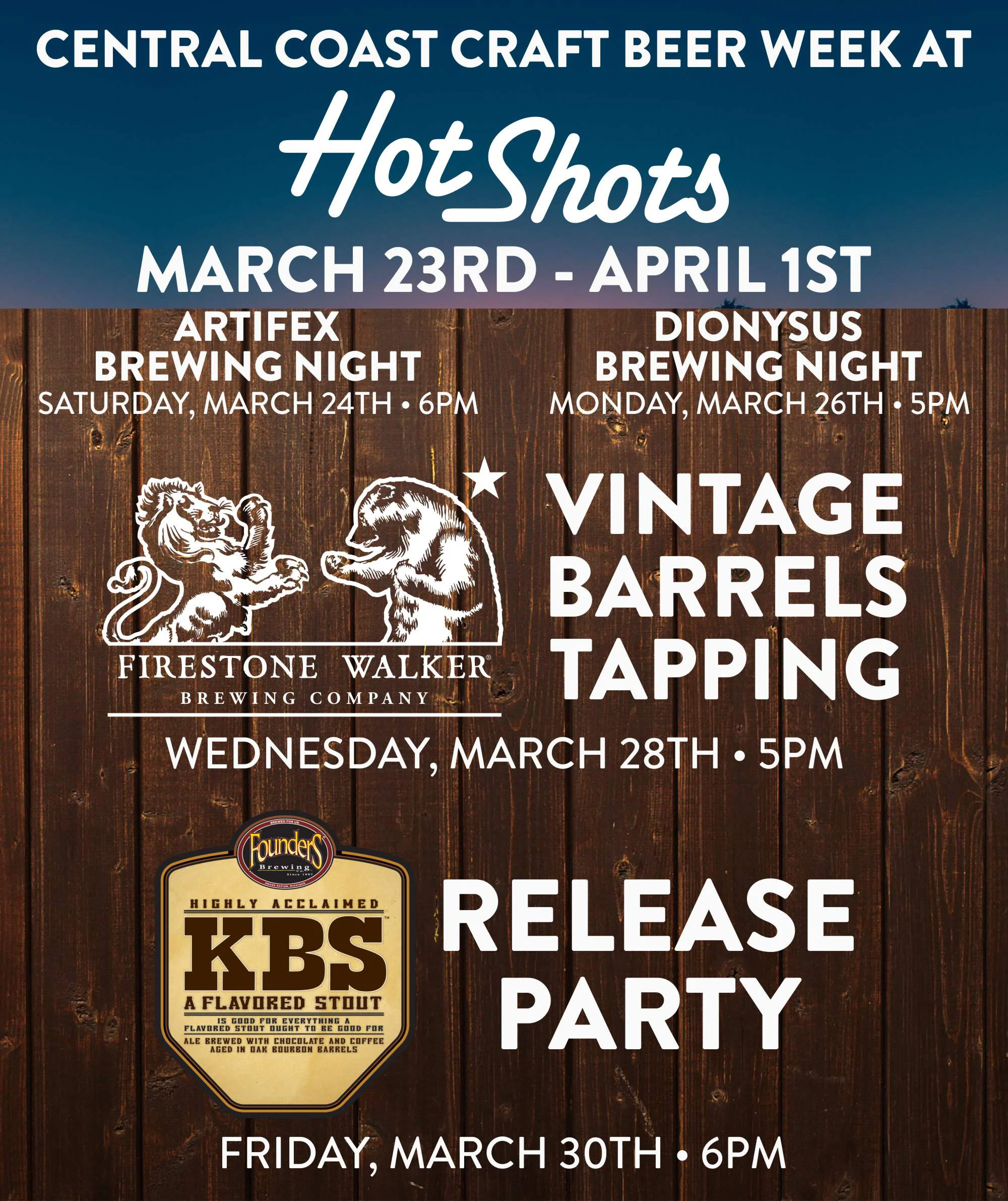 Central Coast Craft Beer Week is in full effect! Come try some amazing vintage barrel-aged beers and a couple new ones as well! Beer List: Sucaba 2014 Double DBA 2015 Sticky Monkey 2015 Anniversary XVII (2013) Coconut Rye Parabola Walker's Cuvée #2