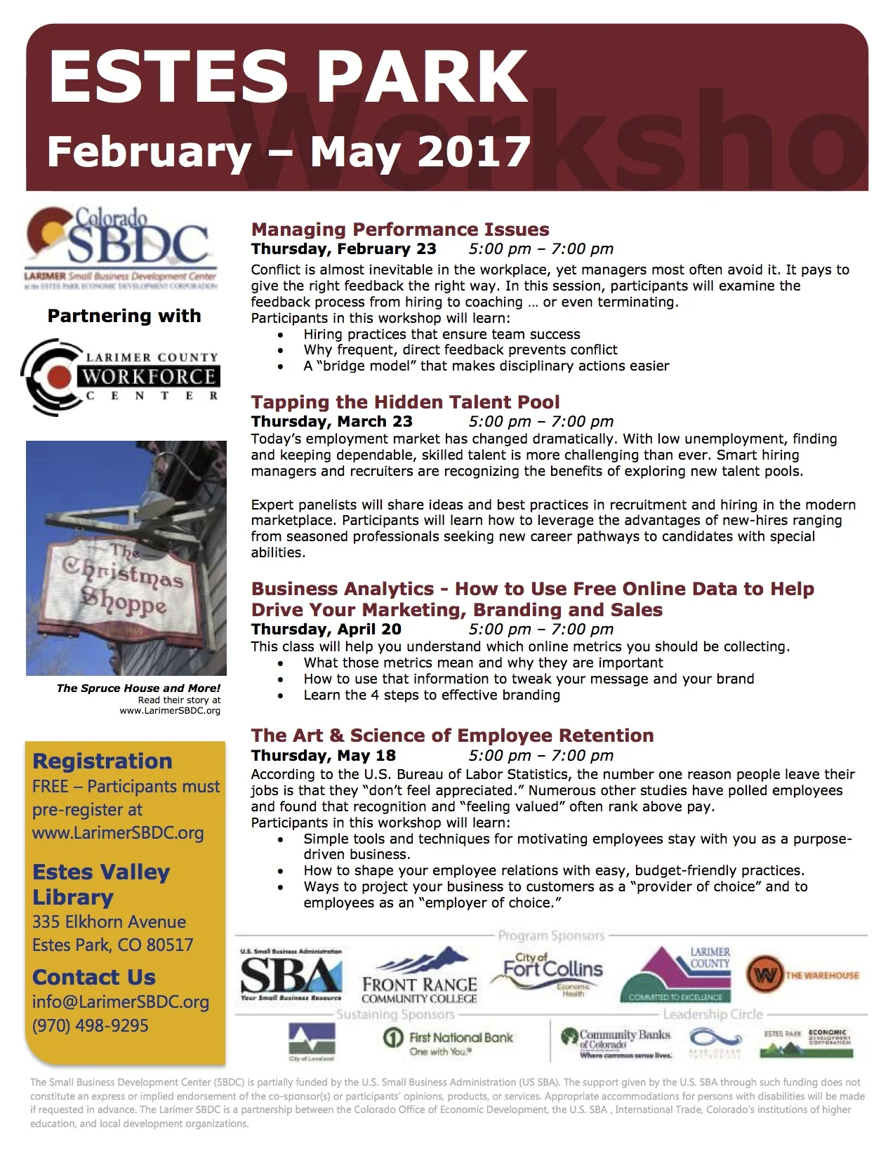 Mark your calendar for these great FREE classes!