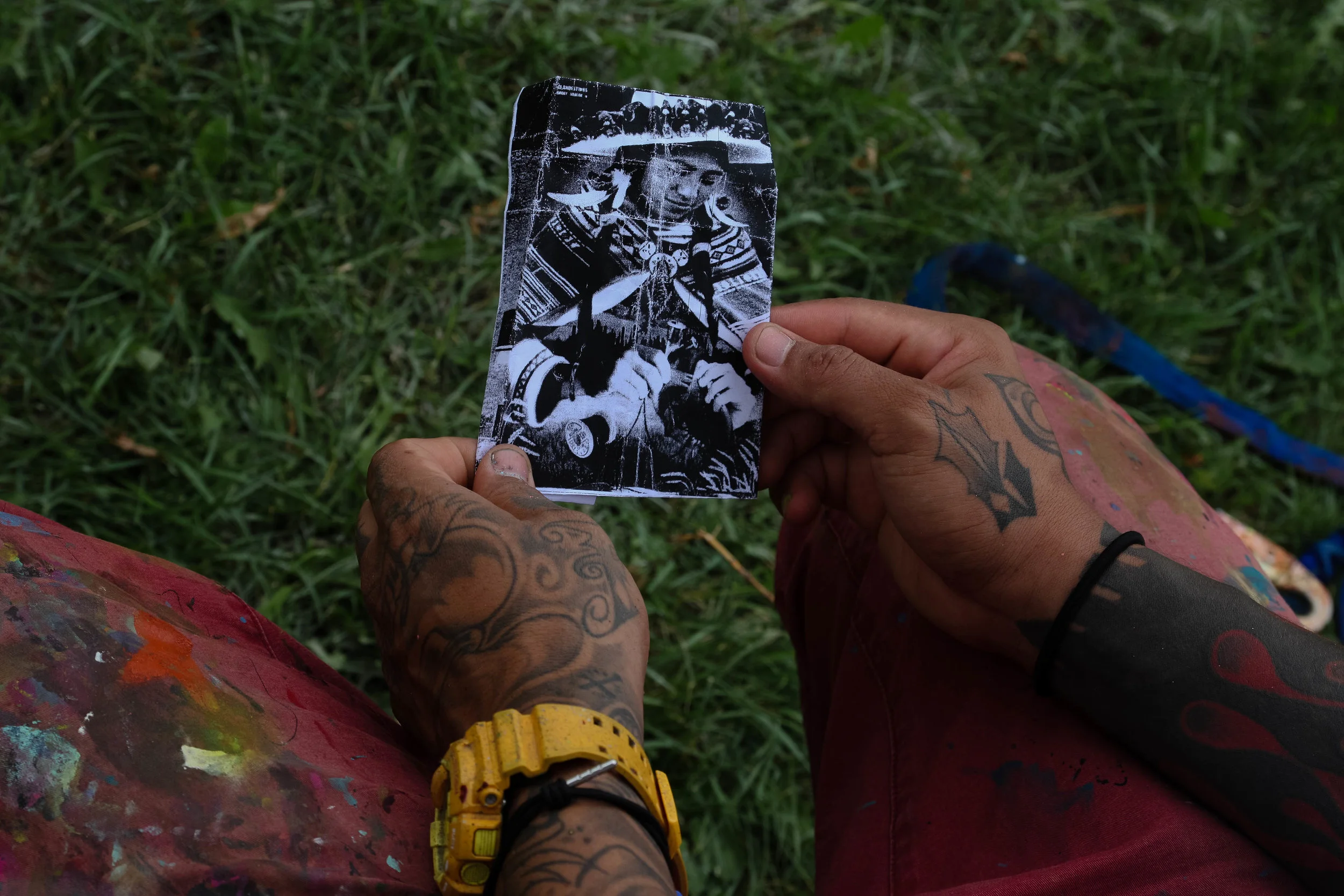 "Mending" by Clandestinos combinines elements from both Americas' Indigenous cultures. 