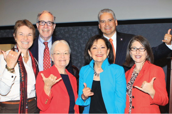 Above: (Back, from left) Kati Haycock, Robert B. Schwartz and Armando Aguirre, Ed.D. and (front, from left) UTEP President Diana Natalicio, Susana Navarro, Ph.D., and Ivette Savina celebrate the 25th anniversary of the EPCAE. 