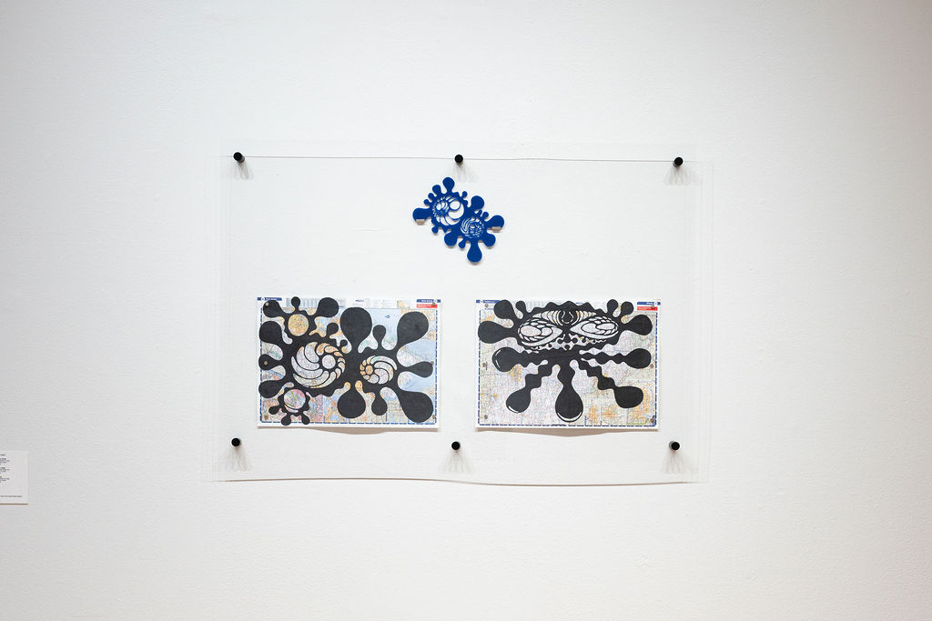   Hey Jester  (2017) Steven Bernard Jones acrylic laser cut 10” x 7” x 0.12”   New Jersey  (2010) Steven Bernard Jones map, sharpie 15.6” x 21.6”   Texas  (2010) Steven Bernard Jones map, sharpie 15.3” x 21.6”  