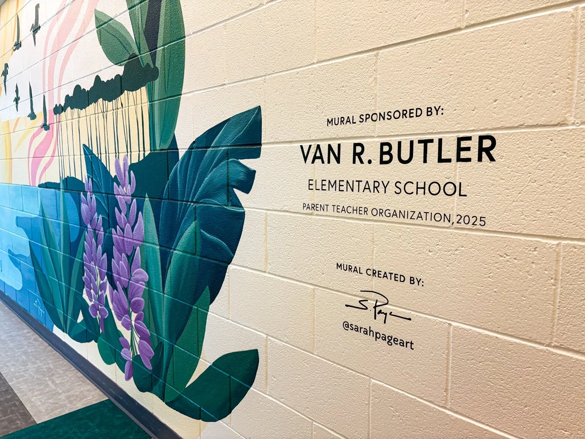 Butler Elementary mural of a florida black bear and coastal dune lake created by Santa Rosa Beach muralist Sarah Page Art