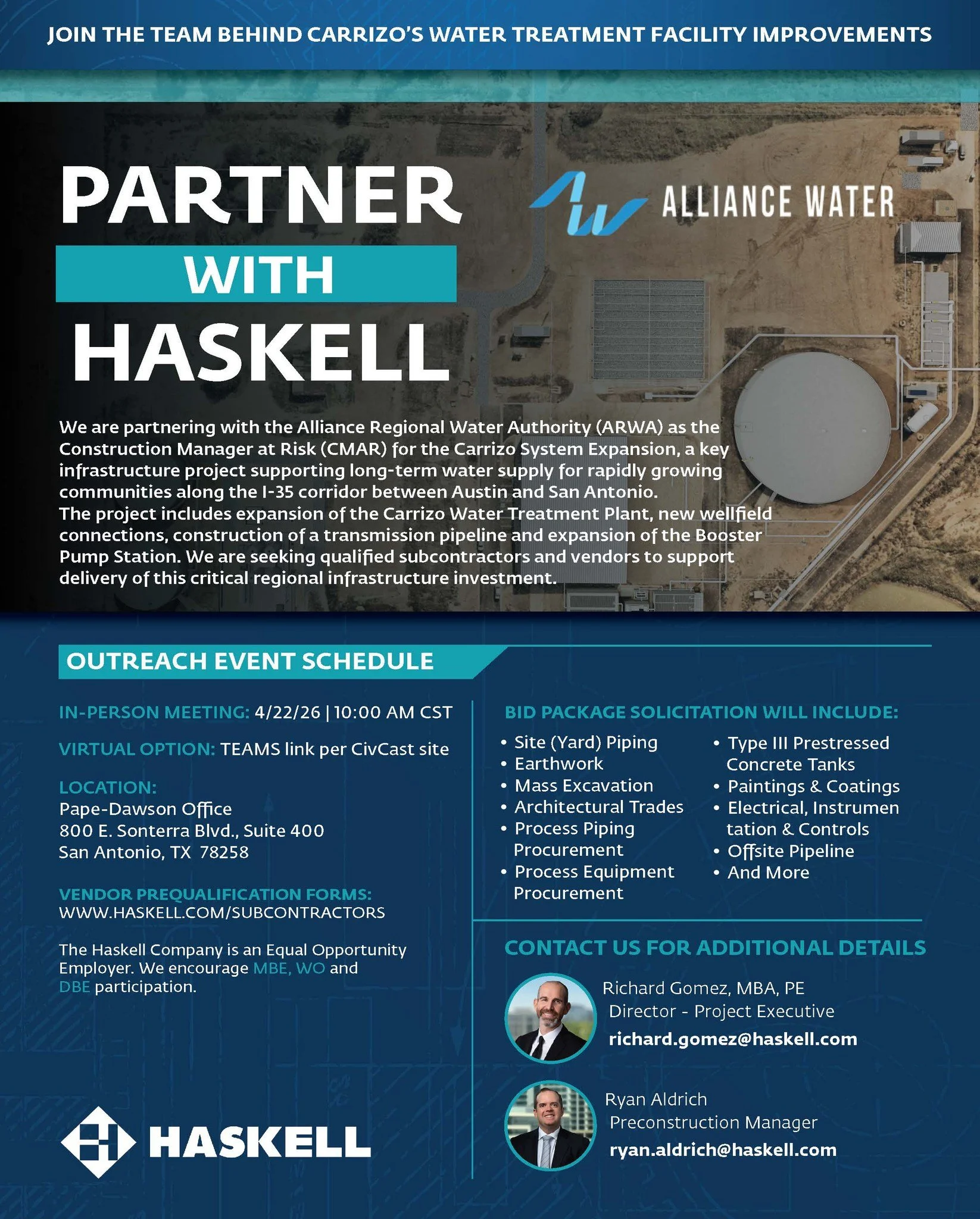 🚧 JOIN THE TEAM! 🚧
Haskell is partnering with the Alliance Regional Water Authority (ARWA) as Construction Manager at Risk (CMAR) for the Carrizo System Expansion 💧

This major infrastructure project includes:
✔️ Expansion of the Carrizo Water Tre