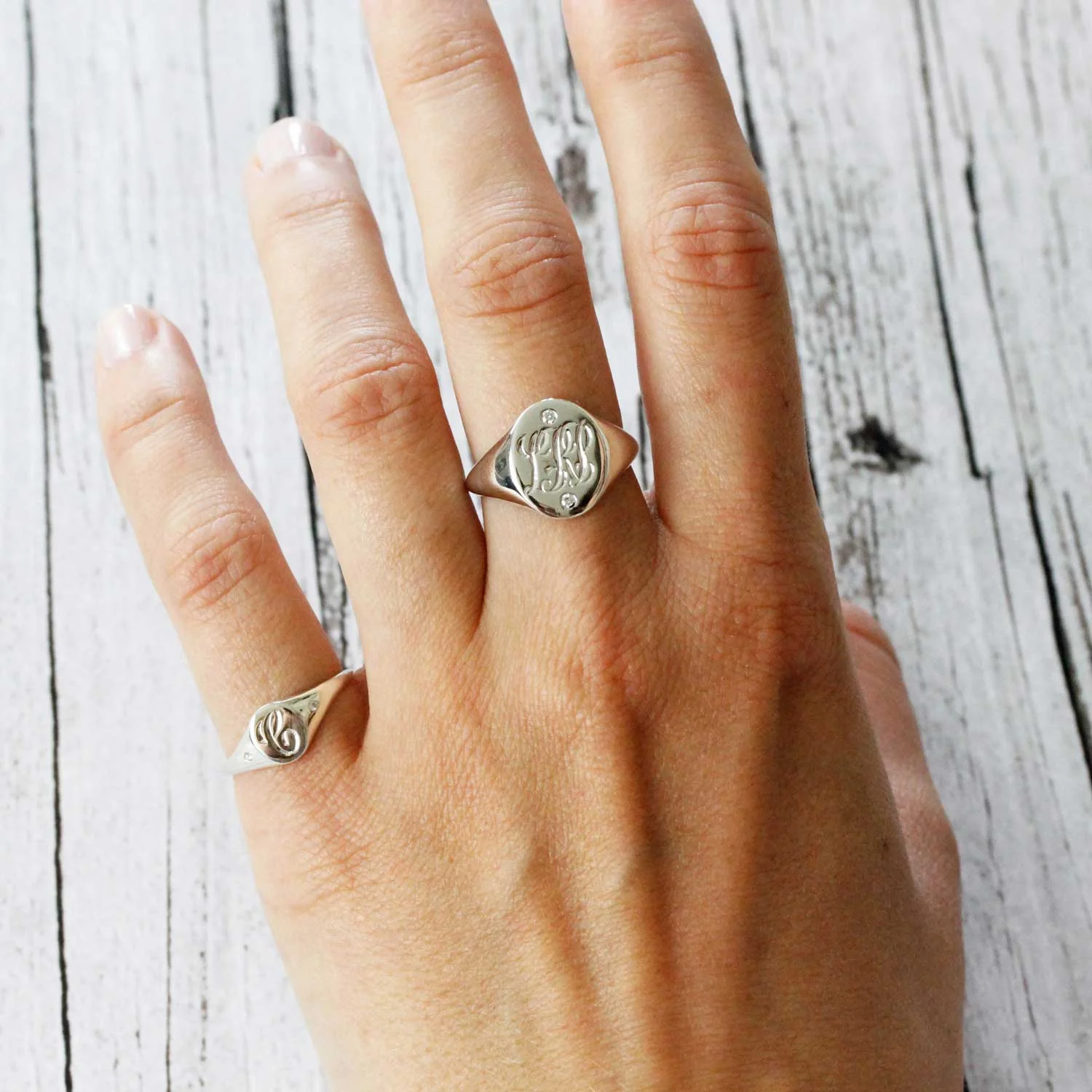 Engagement Ring Monogram Ring Silver Initials Diamonds Silver