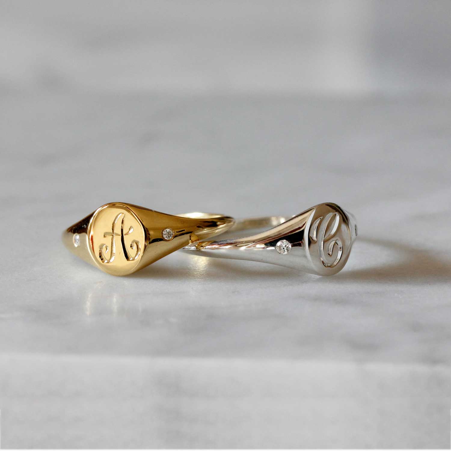 Initials & Diamonds Silver Signet Ring — No.13 Jewellery