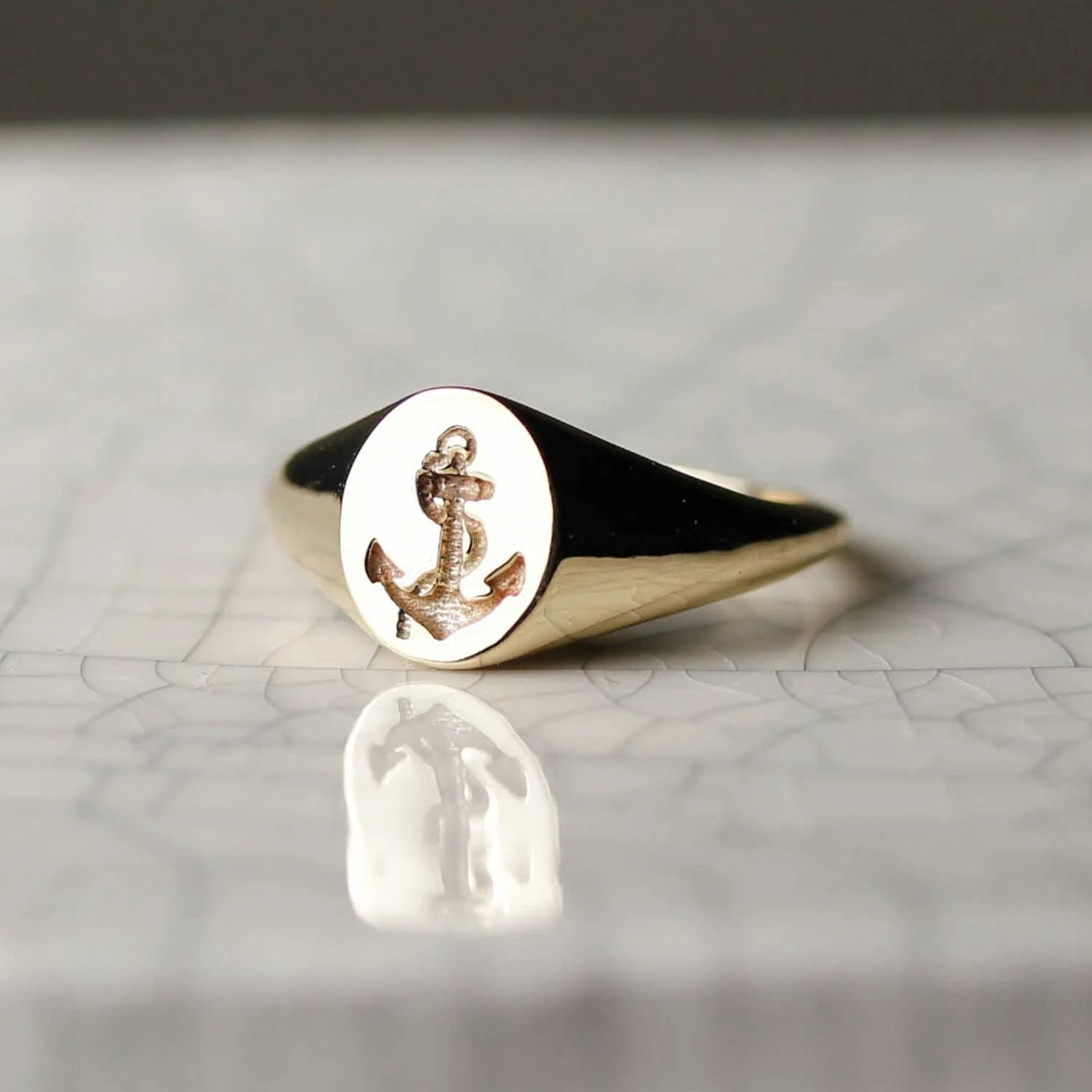 Gold Anchor Signet Ring - Mini — No.13 Jewellery